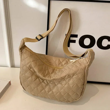 Women's Vintage Nylon Shoulder Underarm Bag Female Casual Waterproof Crossbody Hobo Bags for Lady Quilted Large Capacity Handbag