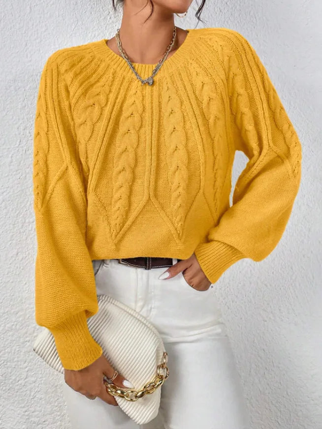 2025 Autumn/Winter New Women's Solid Color Cable Knit  Pullover Sweater Basic Soft Sweaters For Women Jacquard Tops