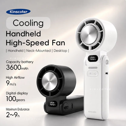 KINSCOTER Outdoor Foldable Portable Handheld Fan Mini Cooling Rechargeable 3600mAh 100-level Free Control High Speed Turbo Fan