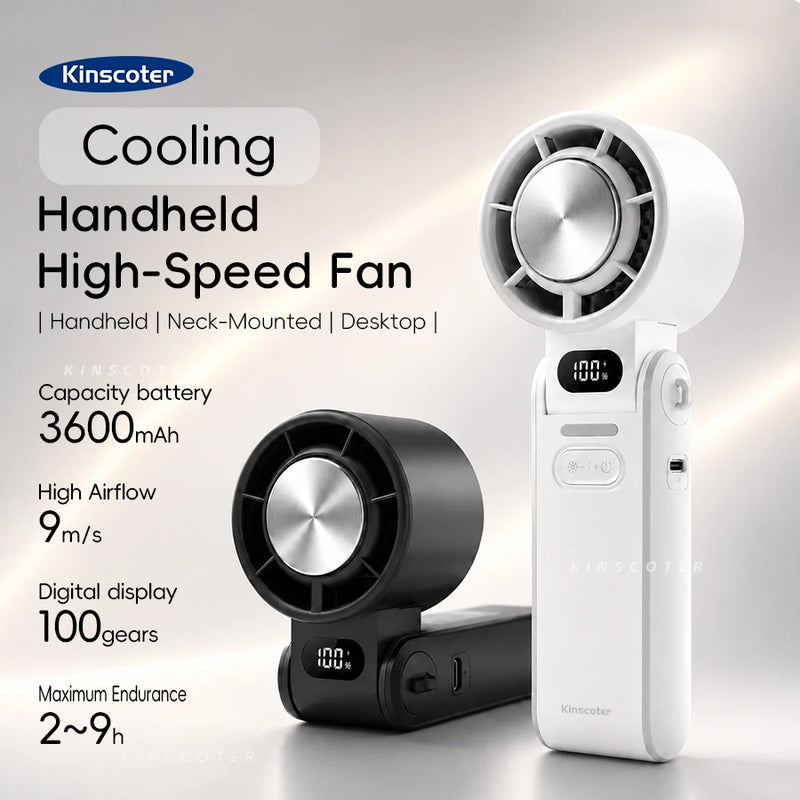 KINSCOTER Outdoor Foldable Portable Handheld Fan Mini Cooling Rechargeable 3600mAh 100-level Free Control High Speed Turbo Fan