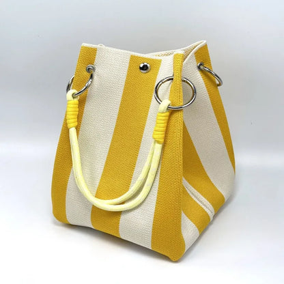 Trendy Woven Bucket Bag for Women, Korean Fashion Knitted Handheld Shoulder Bag, Lightweight Tote for Vacation Shopping Travel