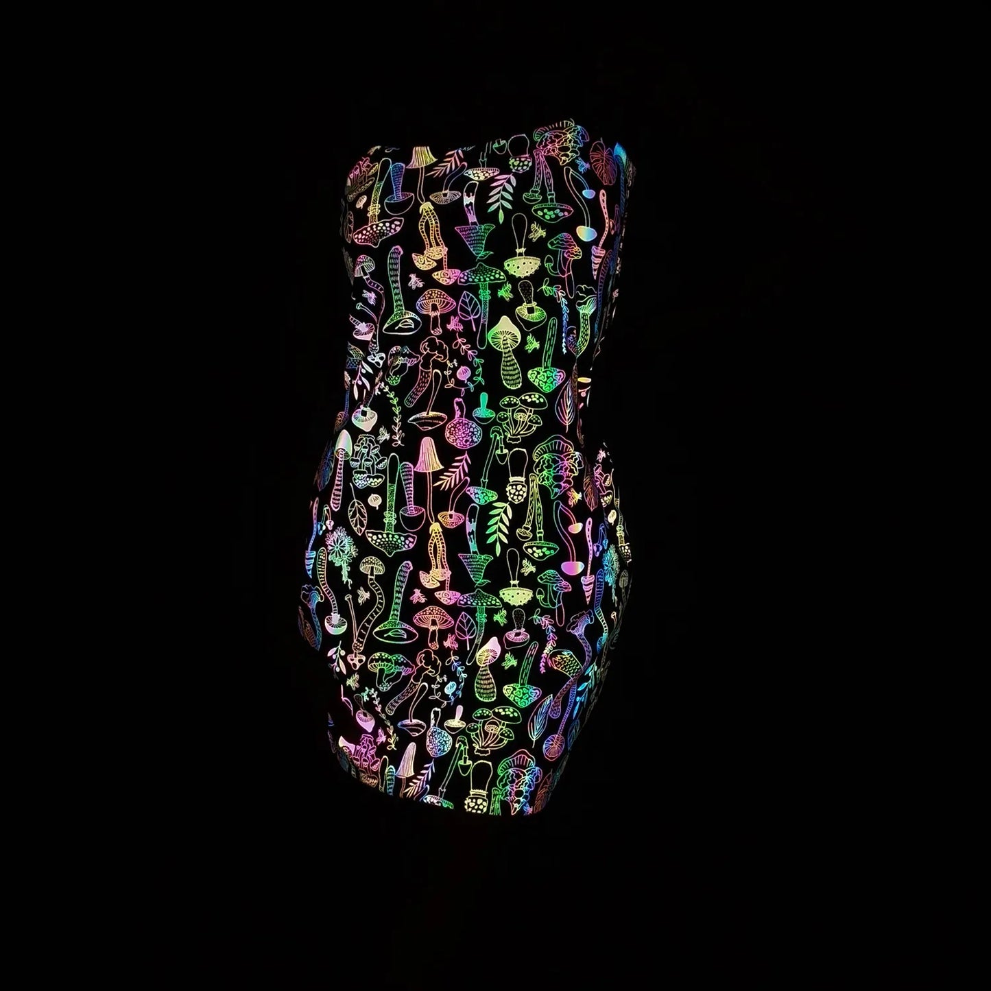 New Arrivals Mushroom Colorful Reflective Dress Women Night Reflect Rainbow Light Black Bodycon Dress Fashion Party Vestido