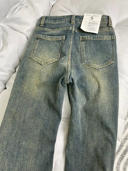 Cozy Fleece Lined Vintage Blue Jeans Women Winter High Waist Slim Fit Bootcut Pants Simple Autumn Warm Comfortable Denim