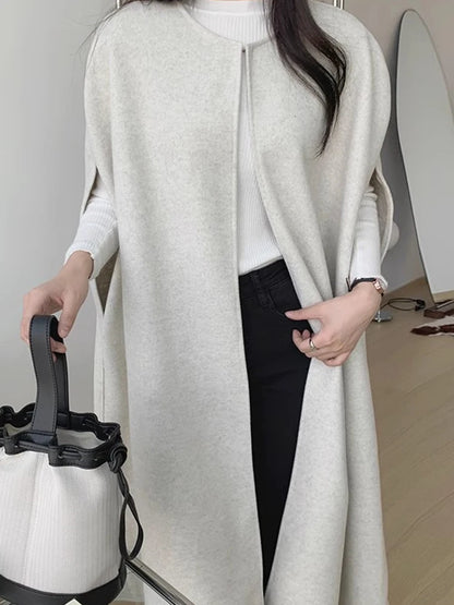 Chic Autumn Winter Loose Coat Sle Pure Color Long Women's Vest Jaet Korean Version Commute Sle Long Sve round Ne
