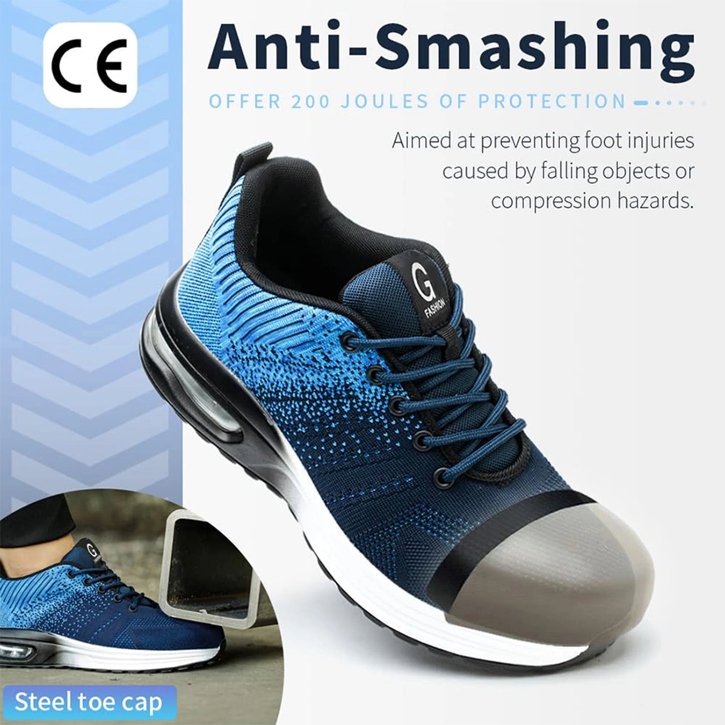 Steel Toe Work Shoes for Men Women  Anti-Smash Anti-Puncture Blue Safety Shoes Breathable Lightweight Air Cushion Work Shoes