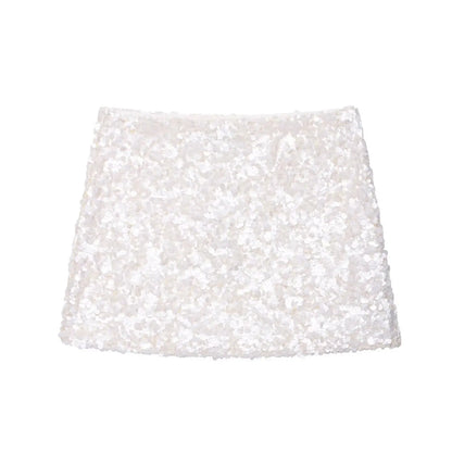 HH Women Fashion Shinny Sequin Mini Skirts Side Zipper High Waist A Line Skirt Summer Woman Elegant Club Party Sexy Lady Skirts
