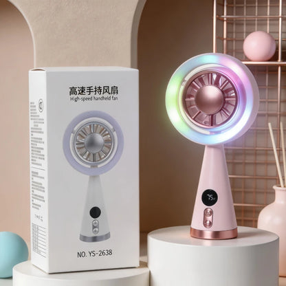Portable Handheld Fan USB Rechargeable Mini Cooling Fan Digital Display LED Light Personal Fan for Travel Camping Outdoor