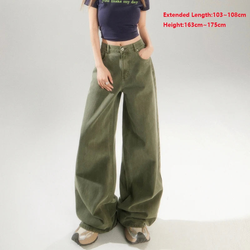 KSTUN Women's Jeans Green Wide Leg Denim Pants High Waist Straight Loose Streetwear Fashion Woman Khaki Jeans Female Baggy Pants
