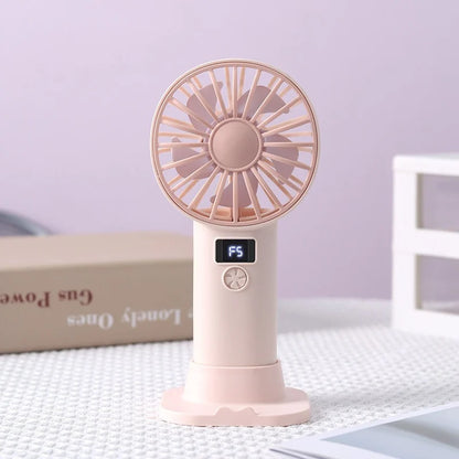 Portable Desktop Fan Mini Size Digital Display Fan Compact Lightweight Handheld Mini Fan Practical Design Stable Base USB Rechar