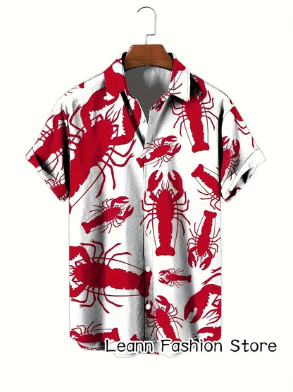 Hawaiian Flower Social Shirt 3d Print Boston Lobster Fashion Short Summer Casual Vintage Harajuku Cadiz Camisas Casuais Blouse