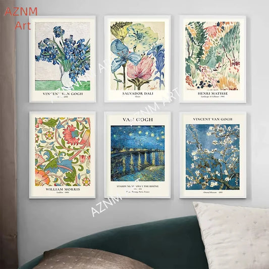 Van Gogh Star Vase Series Wall Art Matisse Vintage Flower Canvas Painting Flower Market Art Prints Living Room Home Decoratio