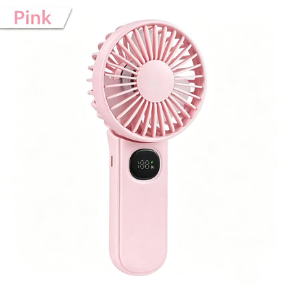 Portable Handheld Fan with Digital Battery Display, Foldable & Neck Hanging Design, 5 Adjustable Wind Speeds