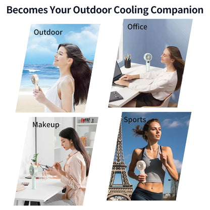 Portable Handheld Fan, 5 Speeds, LED Screen, Rechargeable Battery, Quiet Strong, 2-in-1 Desktop USB Fan for Home Office Travel