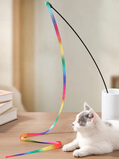 Interactive Coloured Ribbon Cat Toys Teasing Catd Stick Satin Ribbon Cat Stick Toys Kitten Playing Teaser Wand Toy Pet Supplies