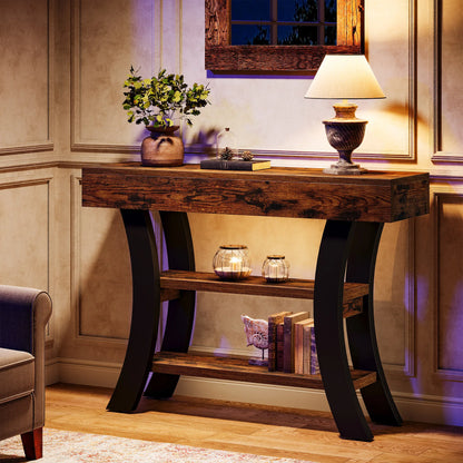 Tribesigns 41" Small Console Table for Entryway, 3-Tier Rustic Sofa Table with Storage Shelves and Curved Frame for Living Room