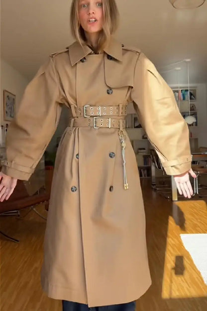 Chic Punk Trench Coat For Women Full Sleeve Loose Hooded Crop Coat Lapel Bat Sleeve Long Coats 2025 New Lady Y2k Fall Outwears