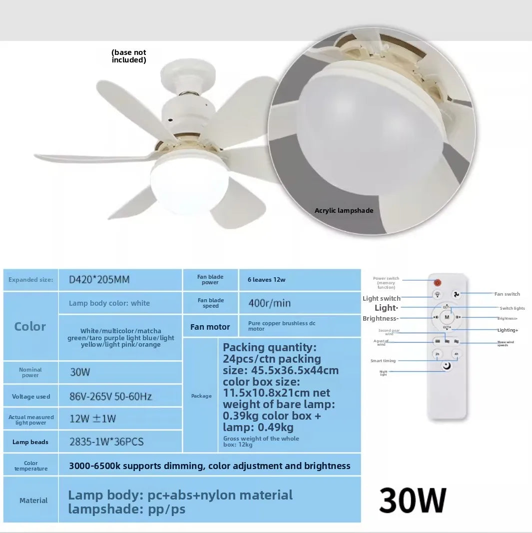 2026 New E27 Ceiling Fan Light, 30W/40W Dimmable LED Fan Lamp with Remote Timer for Bedroom Kitchen Balcony