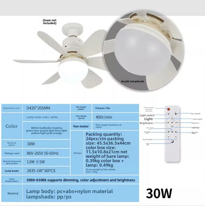 2026 New E27 Ceiling Fan Light, 30W/40W Dimmable LED Fan Lamp with Remote Timer for Bedroom Kitchen Balcony