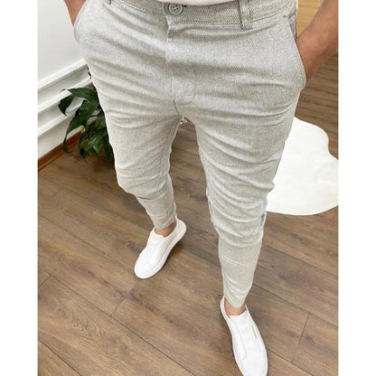 Men's Casual High Stretch Thick Pencil Pants New Solid Color Slim Fit Business Formal Office For Men Daily Wear Cotton Trousers