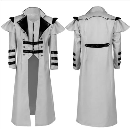 Men Medieval Gothic Trench Long Coats Court Costume Retro Casual Women Button Zipper Loose Party Bloodsucker Clothing