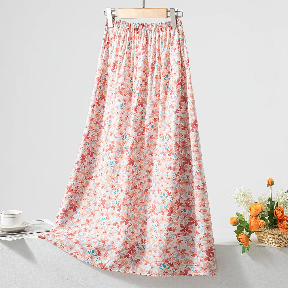 New 2024 Elegant Women Tulle Skirt Korean Fashion Boho Floral A Line Ladies Pleated Skirt Summer Chic High Waist Party Vestidos