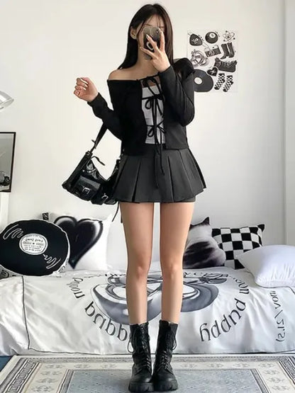 High Waist A-Line  Skirt Korean Sle Pleated ort Skirt College Sle Women's Faion Spring Clothing High Waist Skirt