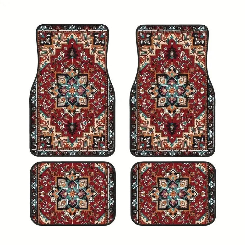4Pcs Durable Bohemian Car Floor Mats Anti-slip Dirty Resistant Persian Carpet Car Decoration Heavy Duty Car Floor Protector Rugs