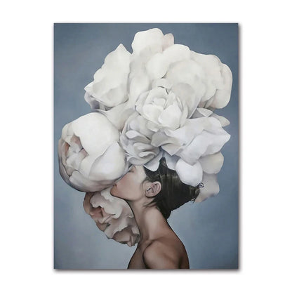 Decorative Painting Living Room Home Decoration Flowers Feathers Woman Abstract Canvas Painting Wall Art Print Poster Picture