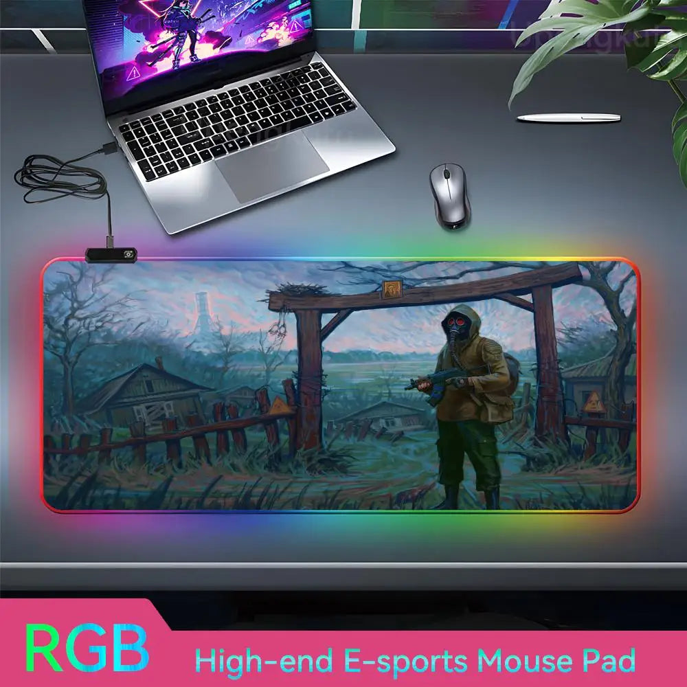 S_stalker 2 Mouse Pad RGB 3 mm Mouse Pad Rubber Mouse Pad LED Lamp Cute Desk Mat Anime Carpet  Desk Led Mouse Pad Mouse Pad Gran