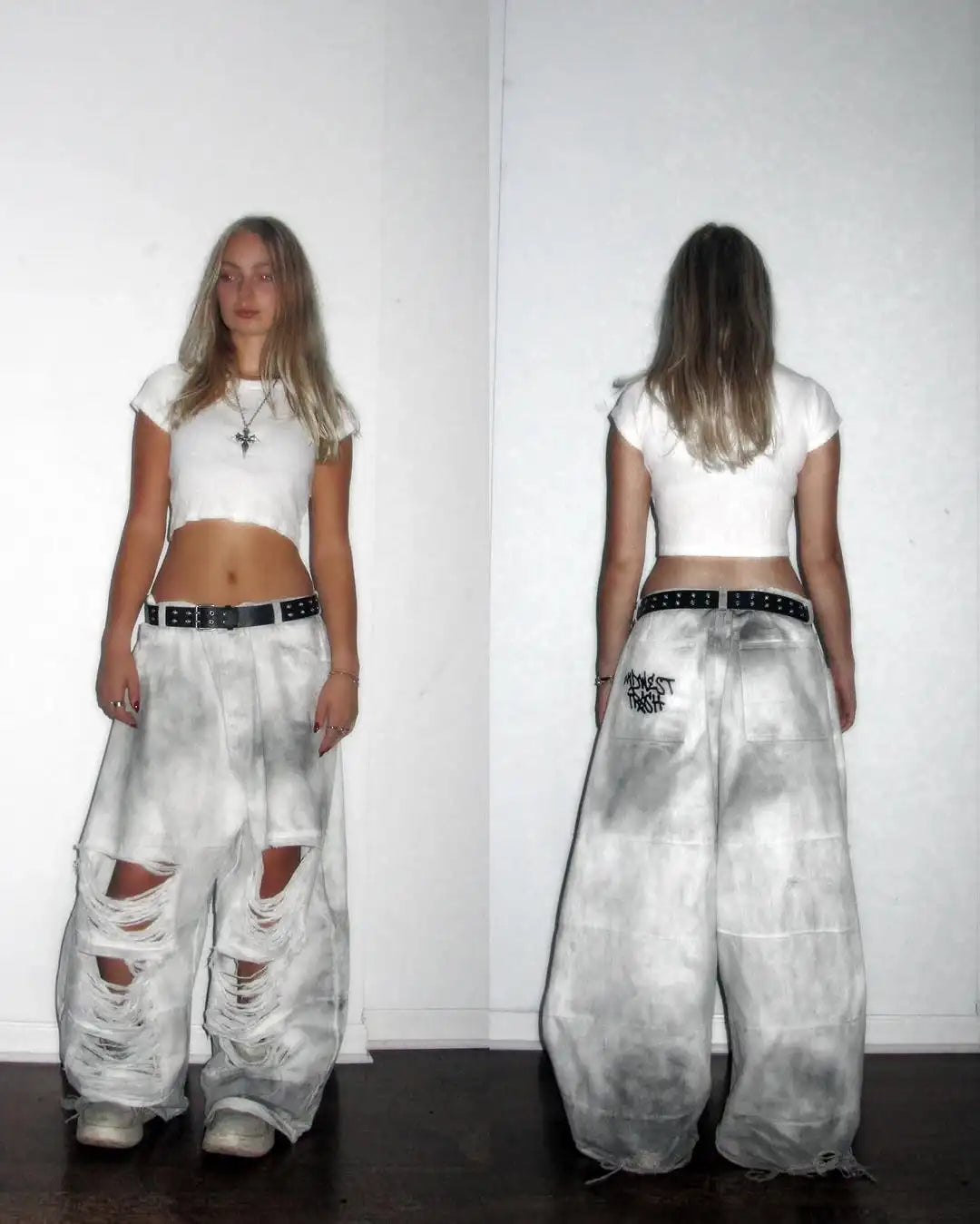 European American Retro Street Rock Destruction Heavy Industry Washing Brushed Jeans Men's High Street Niche Art Wide-leg Pants
