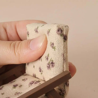 Living Room Sofa 1/12 Scale Wooden Base Cloth Covered Mini Furniture for Doll House Accessories and Collectibles A2UB