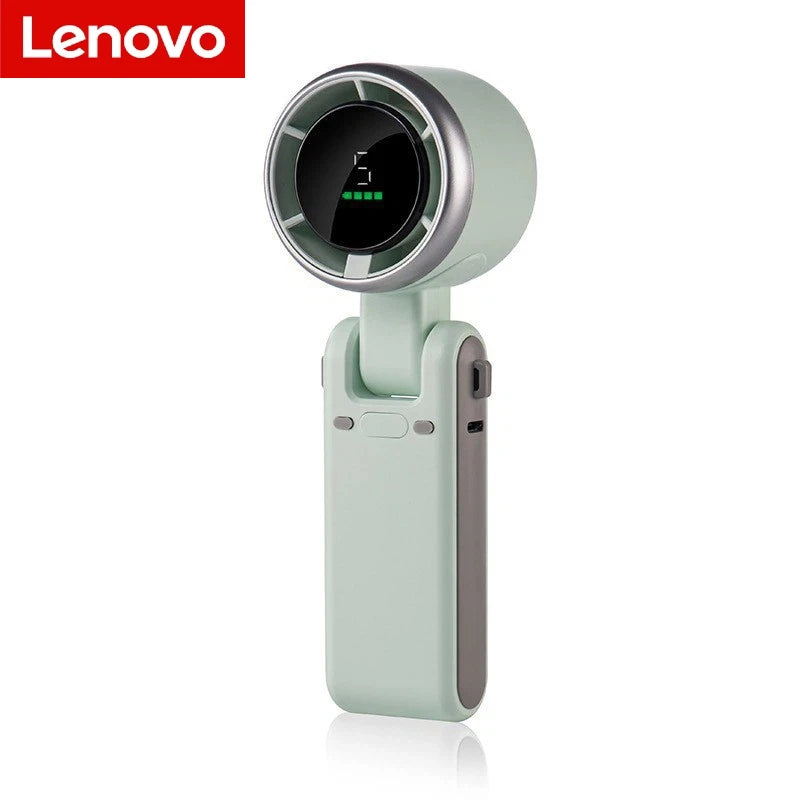 Lenovo Handheld Folding Fan Type-C Charge Ports Portable Desktop 5 level Adjustment Digital Display Electric Fan With Lanyard