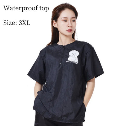 Pet Grooming Clothing Waterproof Work Clothes For Pet Stores Short Sleeve Tops Anti Hair And Anti-static Pet Groomer Smock Y0519