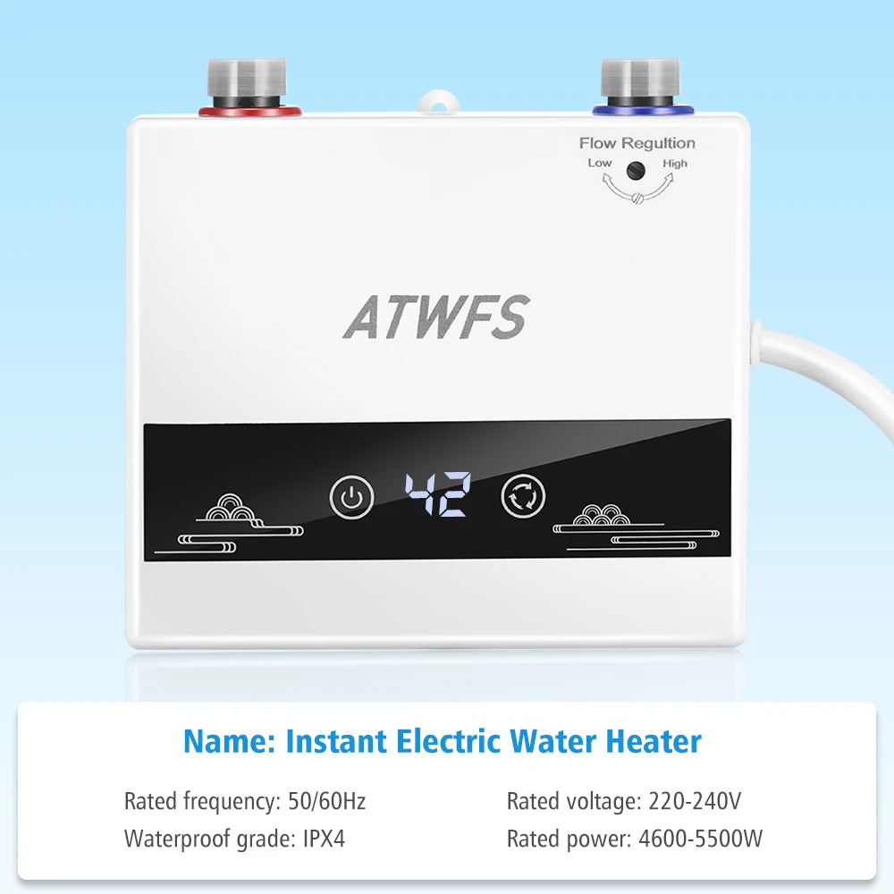 ATWFS Instant Water Heater 220V 4600W Portable Electric Heaters for Bathroom Hot Water Shower and Home Kitchen Heating