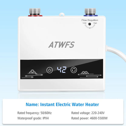 ATWFS Instant Water Heater 220V 4600W Portable Electric Heaters for Bathroom Hot Water Shower and Home Kitchen Heating