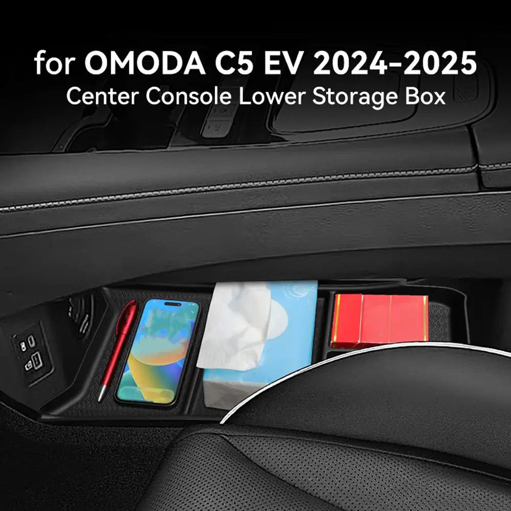 Center Console Lower Storage Box For Chery OMODA 5 C5 E5 EV Model 2024 2025 Organizers Accessories Tidying Black G7I3