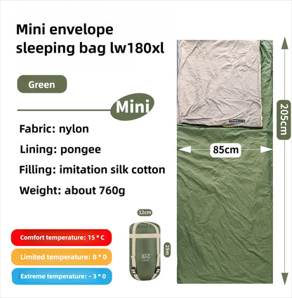 Mini Adult Sleeping Bag Travel Mountaineering Outdoor Camping Down Cotton Dirty Sleeping Bag Machine Washable Splicing
