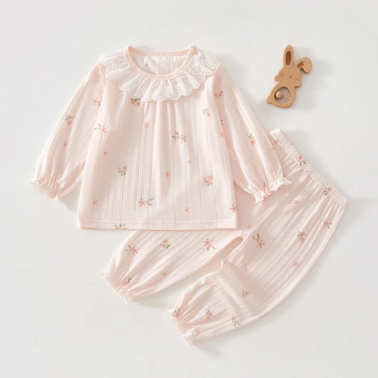 Baby Clothes Summer Outfit for Girls, Class A, 6-12 Months, Infant Air-Conditioned Clothing, Two-Piece Set, Summer Thin Fiber 80