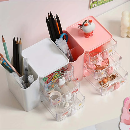 Desktop Organizer WIth Drawer Multifunctional Drawer Storage Box LargeCapacity Stationery Organizer For Cosmetic Office Supplies