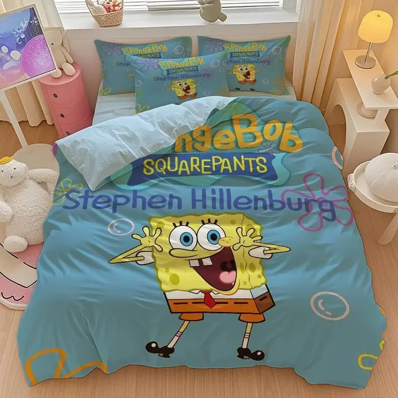 New Anime SpongeBobs Bedding Set Duvet Cover Bed Set Quilt Cover Pillowcase Comforter king Queen Size Boys Adult Bedding Set