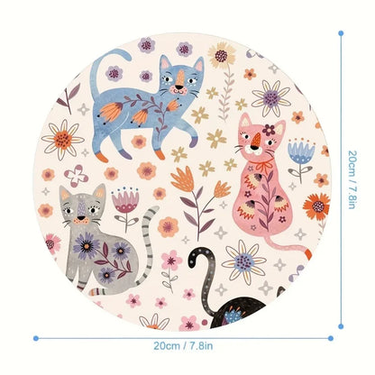 Cartoon cat mouse pad, round non-slip rubber mouse pad, suitable for office computers, laptops office supplies  mouse pad anime
