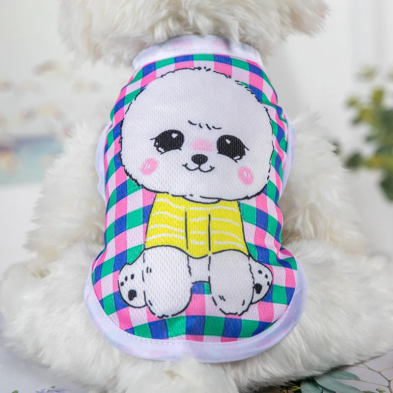 Cartoon Print Pet Clothes for Small Dogs Summer Quick Drying Kitten T Shirt Non Wrinkle Yorkshire Vest  Colorfast Pet Clothing