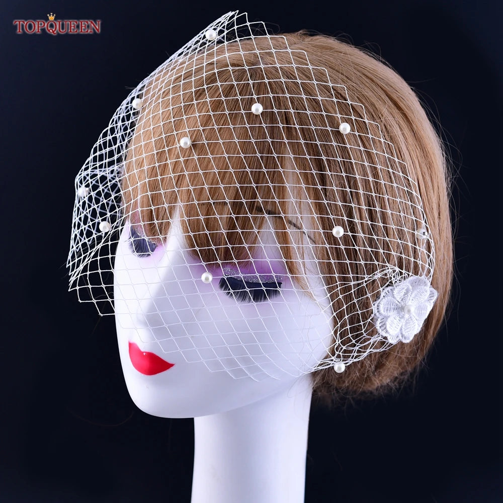 TOPQUEEN VA15 Russian Tulle Cage Veil White Crinoline Face Veil Headband Fascinator Cocktail Hats Bridal Hair Accessories