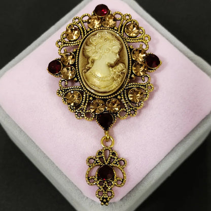 SHMIK Vintage Palace Style Relief Beauty Pendant Crystal Badges Brooch For Women Elegant Retro Middle Design Pin Jewelry