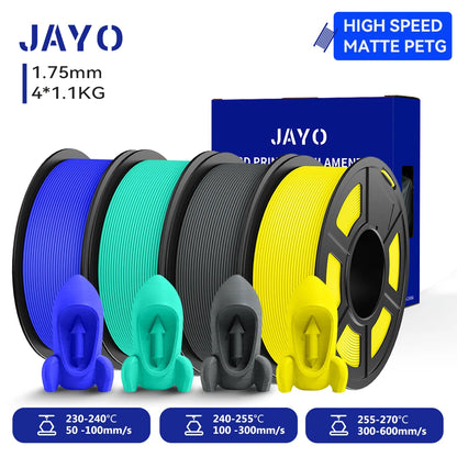 JAYO 4Rolls 3D High Speed Matte PETG 3D Filament 1.75mm 30mm/s - 600mm/s Print Range High Flow Speedy PETG 3D Printer Filament