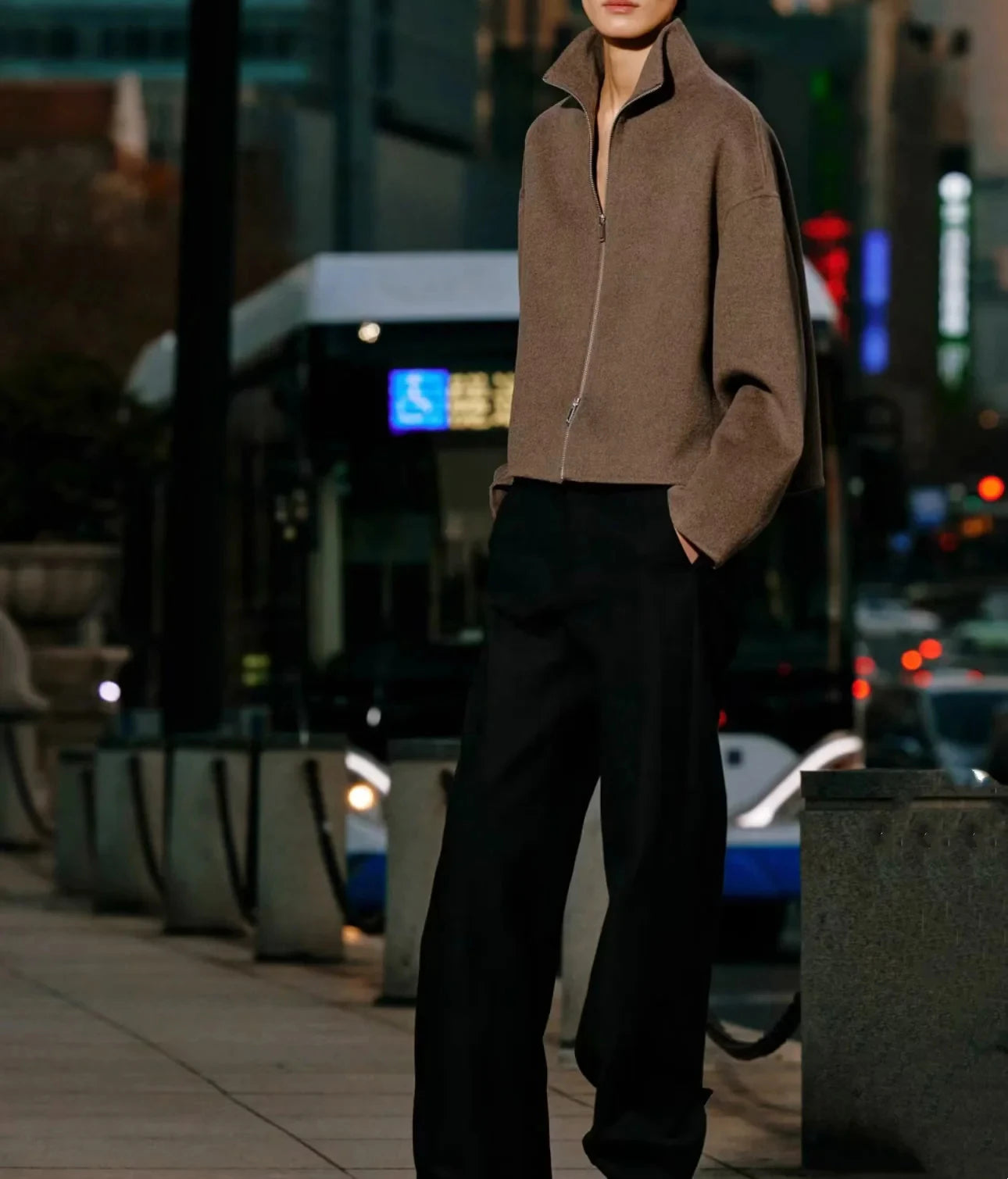 Spring New Casual Versatile Stand Collar Long Sve Double Zipper Jaet Outerwear Commute Sle Loose Fit Regular Length