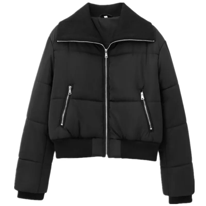 Women's Long Sve Jaet Outerwear 2024 Autumn Winter New Warm Cotton Thiened Coat 30240 Faion Versatile Loose Fit