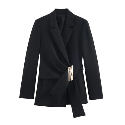 Women's Blazer Coats Autumn Fashion Buckle Decoration Long Sleeve Blazers Female Outerwear Chic Tops