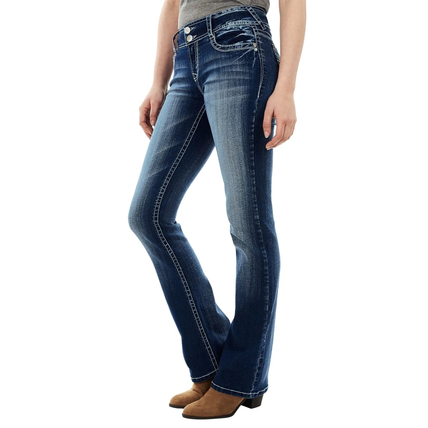 Womens Jeans Mid Waisted Straight Leg Long Pants Stretch Juniors Jeans Washed Back Pocket Embroidered Slim Fit Jeans For Women