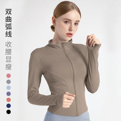 2026 Spring and Summer New Women's Fitness Jacket Quick-drying Collar Yoga Clothes Long-sleeved Breathable Sports Cycling Top